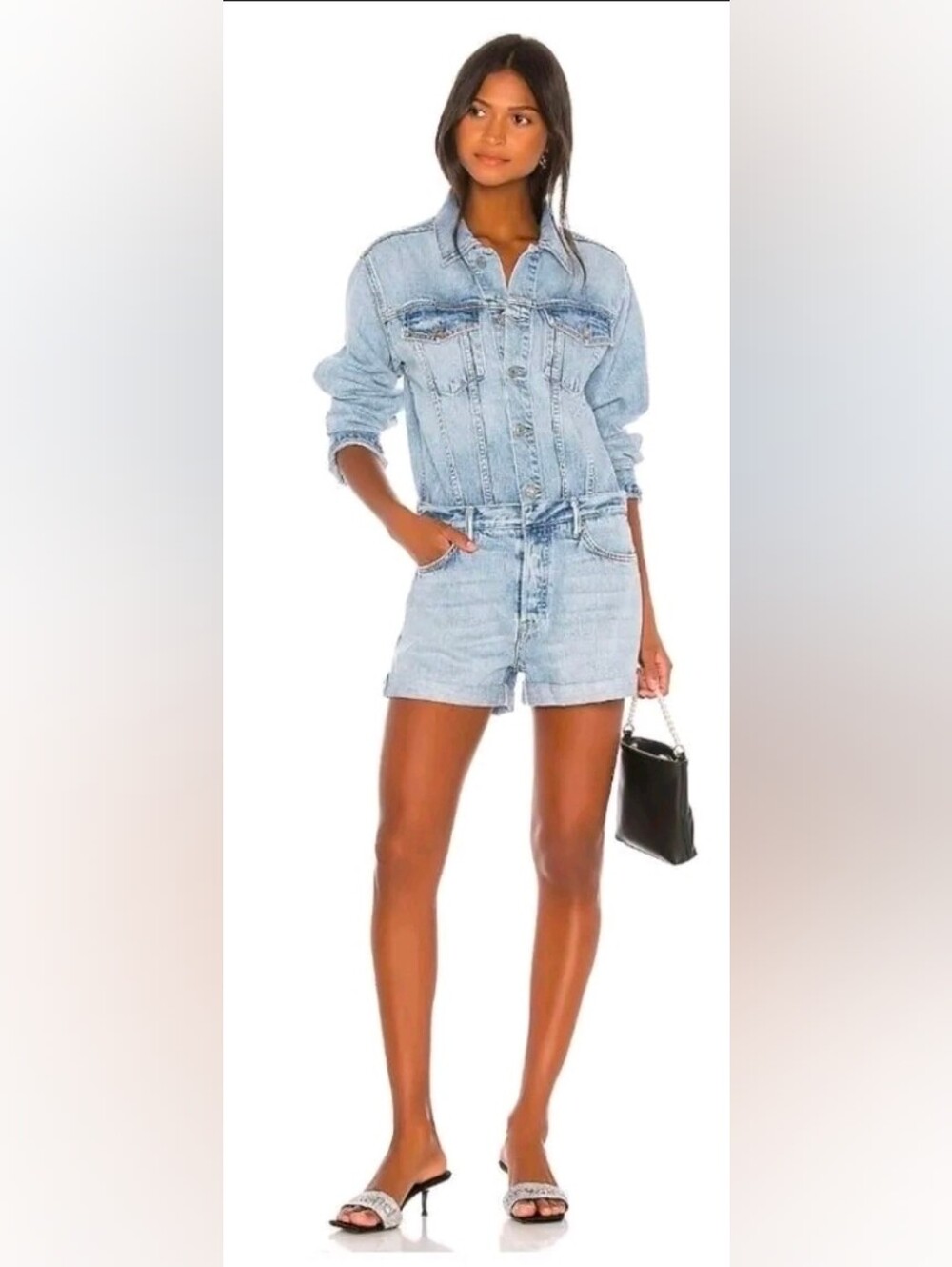GRLFRND Renata Denim Romper All Day Long Light Wash Size S $328